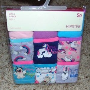 Girls Hipster Panties Underwear size 8 SO 9 Pack Dream Rainbow Unicorn Cotton